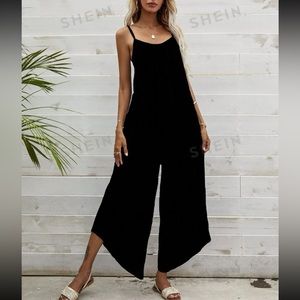 Shein Vcay Striped Print Asymmetrical Hem Cami Jumpsuit